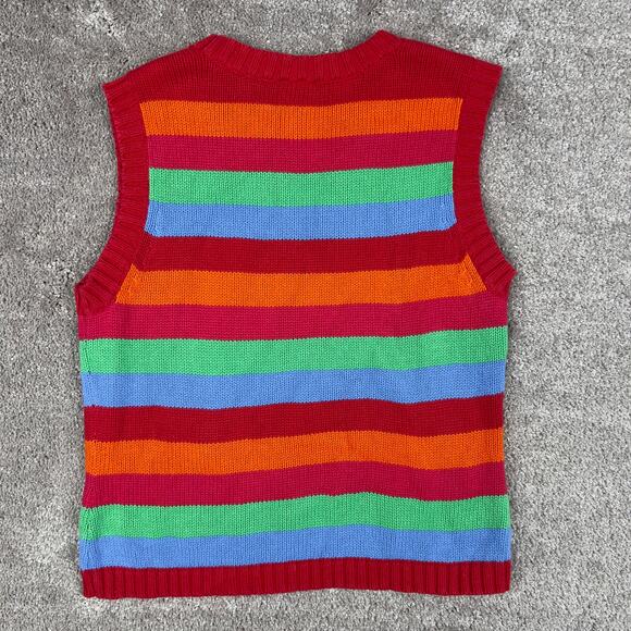 Vtg Striped Sweater Vest Size M Tommy 100% Cotton Red Blue Green 90s Y2K Preppy - Picture 3 of 4